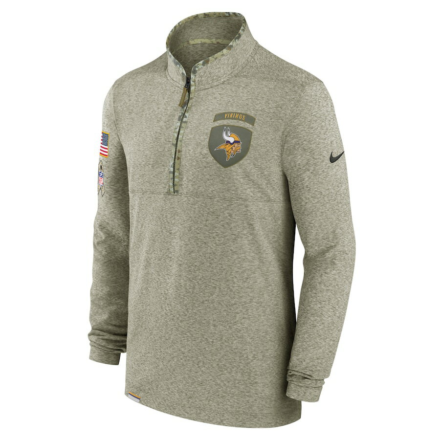 ナイキ メンズ スウェットシャツ "Minnesota Vikings" Nike 2022 Salute to Service Quarter-Zip Top - Olive NFL サルート おしゃれ ブランド