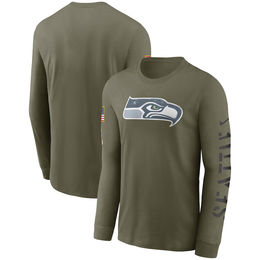 ナイキ メンズ Tシャツ 長袖 ロンT Seattle Seahawks Nike 2022 Salute To Service Long Sleeve T-Shirt - Olive NFL サルート おしゃれ ブランド