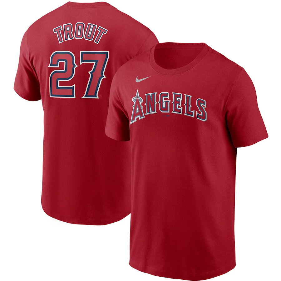 ナイキ メンズ "Mike Trout" Los Angeles Angels Nike Name & Number T-Shirt Tシャツ 半袖 Red