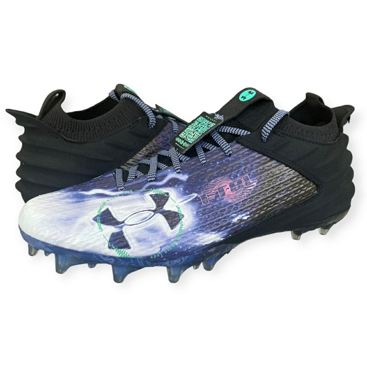 即納 アンダーアーマー メンズ ブラースモーク 2.0 アメフトスパイク アメリカンフットボール シューズ Under Armour Blur Smoke 2.0 MC LE - Black/Blue