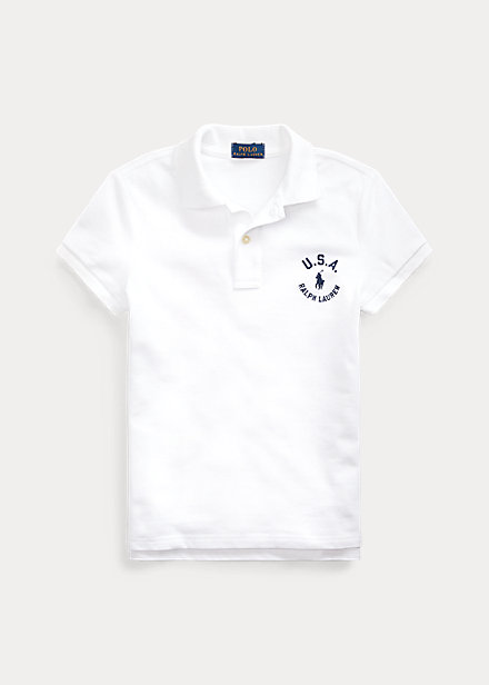 ラルフローレン 7-16 ガールズ/キッズ Polo Ralph Lauren Flag Cotton Mesh Polo Shirt ポロシャツ 半袖 White 女の子