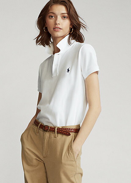 ポロ ラルフローレン レディース Polo Ralph Laure Classic Fit Mesh Polo Shirt ポロシャツ 半袖 White