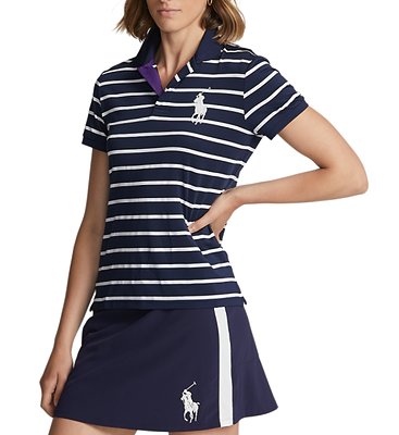 ポロ ラルフローレン レディース Polo Ralph Lauren Wimbledon Ballperson Striped Polo Shirt ポロシャツ 半袖 French Navy/Pure White