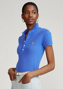 ポロ ラルフローレン レディース Polo Ralph Laure Slim Fit Stretch Polo Shirt ポロシャツ 半袖 New Iris Blue