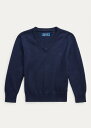 t[ 2T-7 {[CY/LbY Polo Ralph Lauren Cotton V-Neck Sweater Z[^[ RL Navy