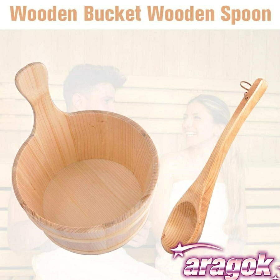 【全品5%ポイント】サウナバケツ サウナ桶 スプーン付き 木製バケツ 4L バスアクセ...