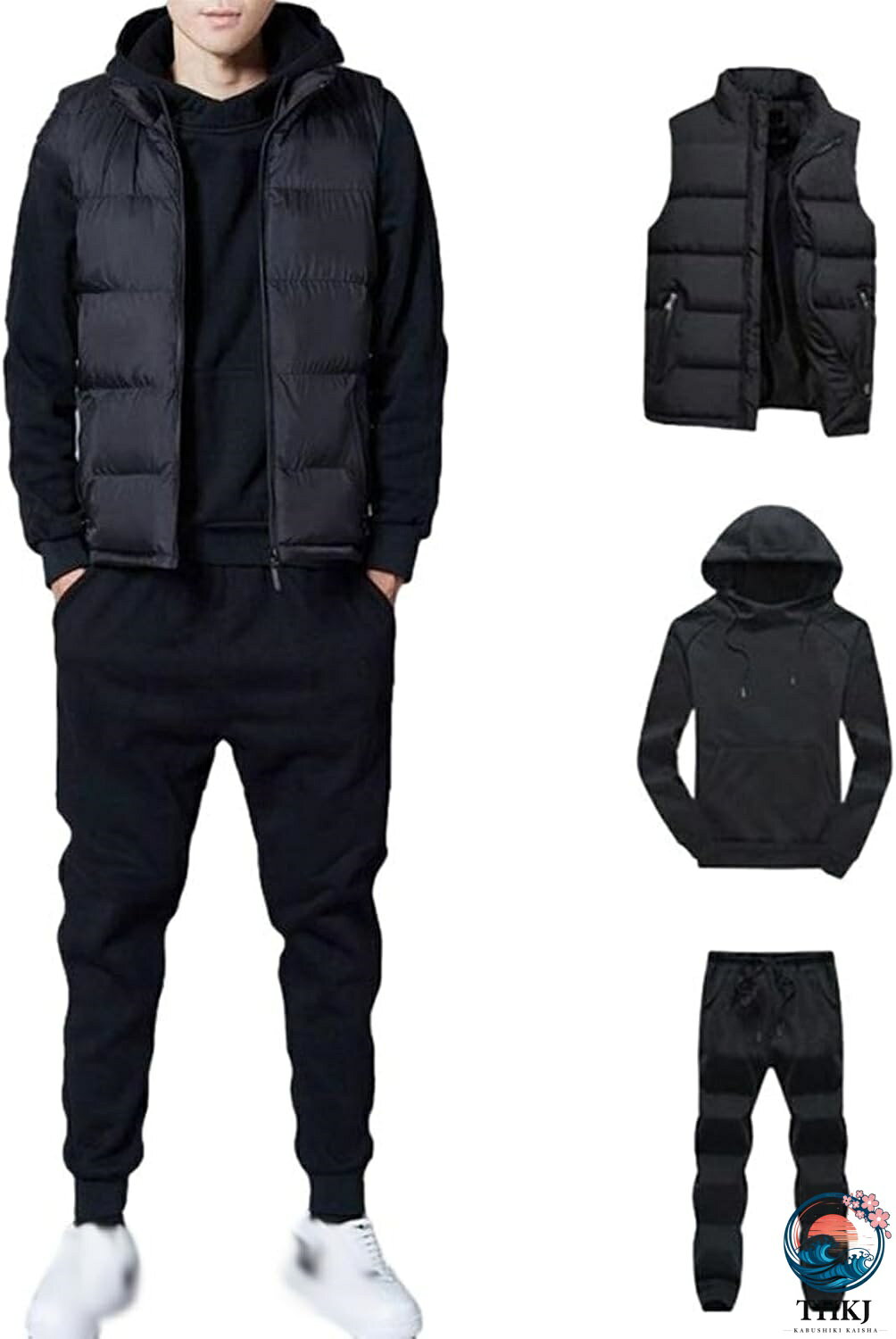 樂天商城 - 上下セット 中綿ベスト パーカー フード ロングパンツ 3点セット 綿入れ メンズ 無袖綿服 秋 冬 トップス カッコイイ ファッション 保温 スポーツウェア 防寒ベスト 通勤通学 男女兼用 ソフト