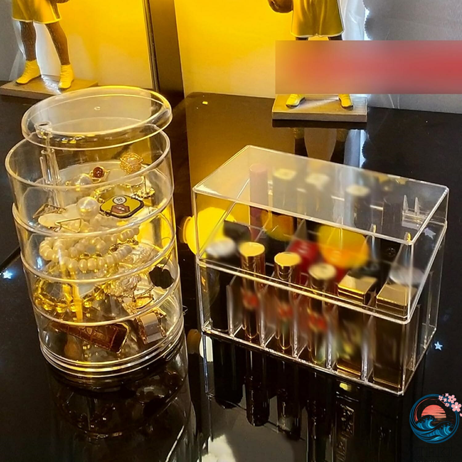 ジュエリーボックス 透明蓋 円筒型 3層 口紅収納 360度回転可能 レディース 収納ボックス 机上ボックス アクセサリーボックス 小物整理入れ 女性 携帯 便利 耐久性 多機能収納ケース 北欧風 防