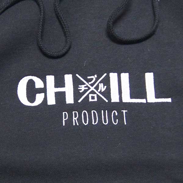 CHxILL PRODUCT(チルプロダクト) LOGO刺繍 PULLOVER PARKA HOODIE (BLACK-WHITE) ロゴプルオーバーパーカー