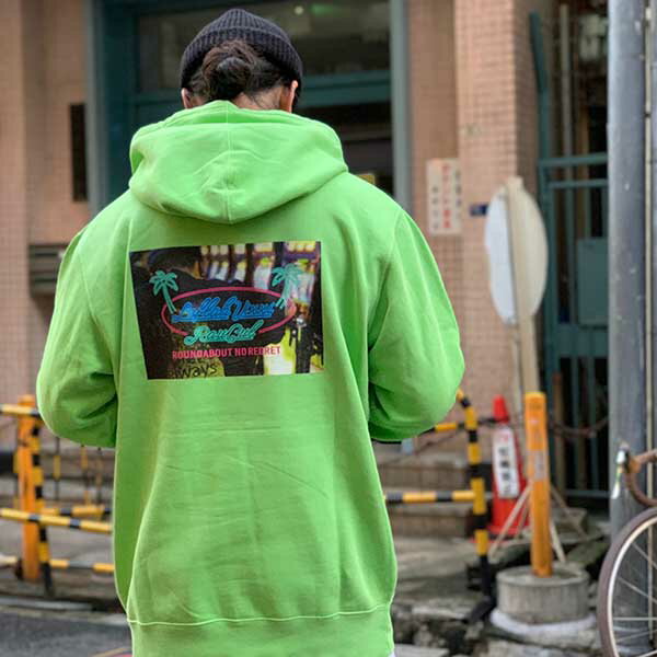 MサイズLEFLAH(レフラー) neon 顔料染めパーカー (GREEN) 裏起毛 プルオーバーパーカー PULLOVER PARKA