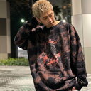 Mサイズ【30％OFF】LEFLAH(レフラー) p-tatto tie-dye sweat（RED) 裏パイル クルーネックスウェット