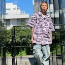 Mサイズ【30 OFF】LEFLAH レフラー message collage pattern shirts (PINK) 半袖シャツ