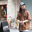 【30 OFF】LEFLAH レフラー タイガー柄デニムノーカラーシャツ (BROWN) 半袖