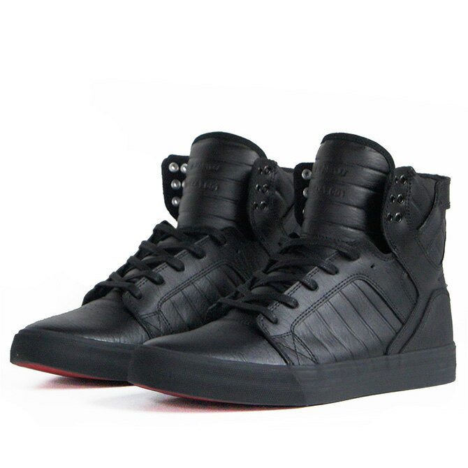 23cm【50 OFF 半額】SUPRA スープラ SKYTOP1 CLASSICS スカイトップ1 BLACK-BLACK-RED LEATHER(レザー) シューズ スニーカー08003-081【国内正規取扱い店】