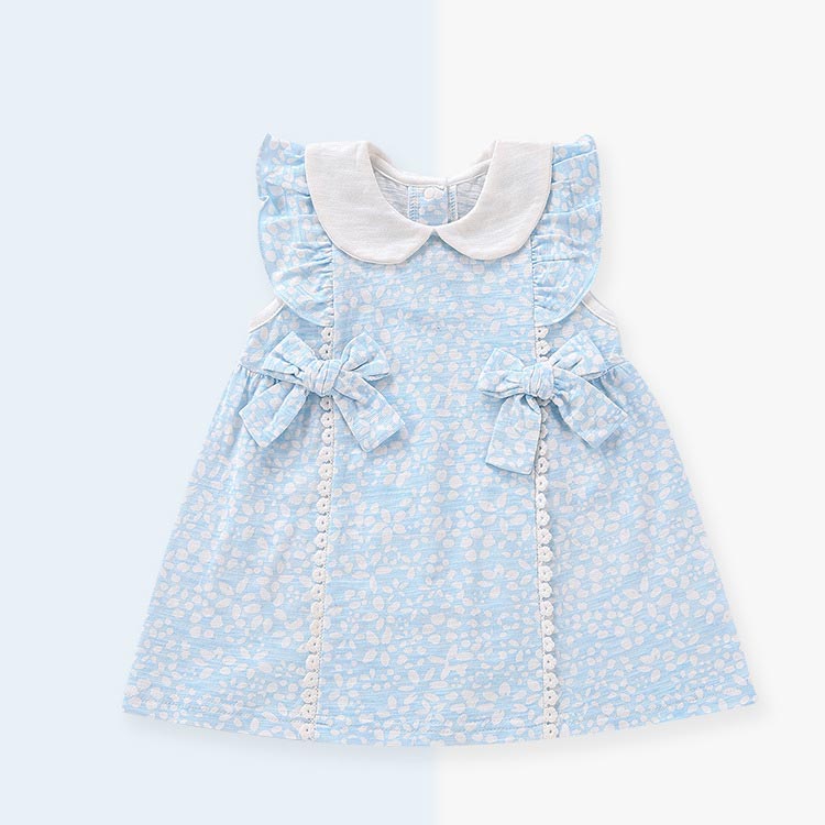 ワンピース 襟付き ノースリーブ 女の子 肩フリル 丸襟 赤ちゃん 子供服 リボン 袖...