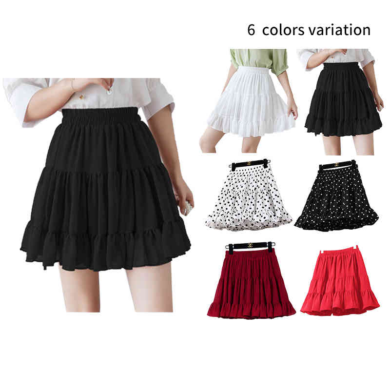 レディース　ミニスカート ハイウエスト スカート ミニ ボトムス 春 夏 シフォンスカート ハイウエスト プリーツスカート 大きいサイズ 水玉 ドット柄スカート フリル ガーリー カジュアル 可愛い デート服 送料無料のサムネイル