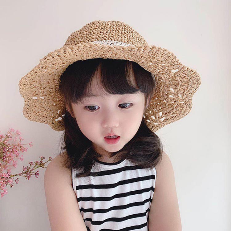 麦わら帽子 女の子 ペーパーハット 帽子 ハット ワイヤー入り レース リボン 日よ...