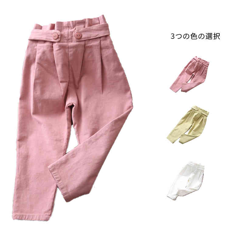 乐天商城 - ロングパンツ キッズ コットン 春秋 カジュアルパンツ ゆったり ベビーパンツ ウエストゴム ロング丈 子供服 女の子 無地 長ズボン 男女兼用 ボトムス パンツ ベビー シンプル カジュアル おしゃれ ジュニア おでかけ 送料無料