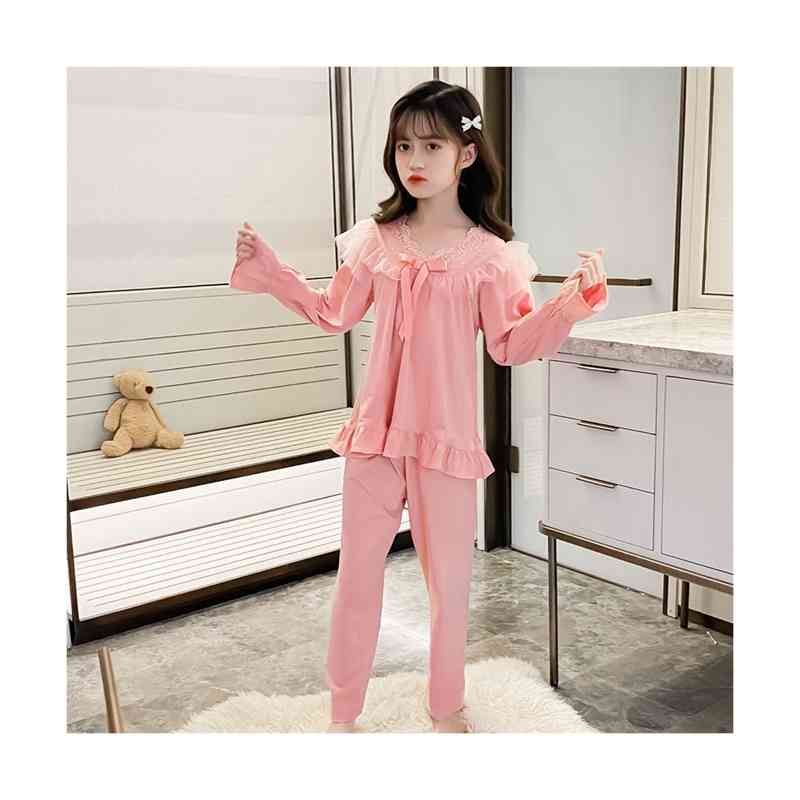 レースパジャマ 上下セット 女の子 無地 春秋 無地 ルームパジャマ フリルパジャマ おしゃれ ルーム ルームウエア ロングパンツ 長袖 パジャマ キッズ カジュアル シンプル 送料無料 部屋着 ナイトウエア 寝巻き 子供服