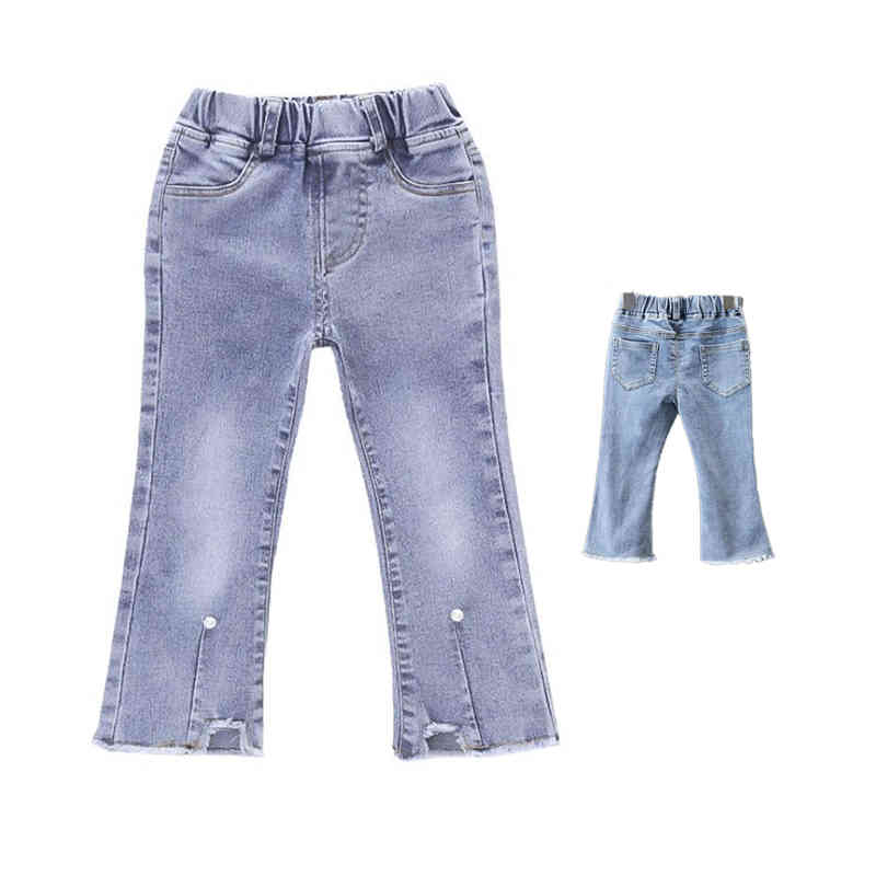 Denim - 女の子 ロングパンツ　キッズ ズボン デニム ジーンズ ウエストゴム お洒落 デニムロングパンツ デニムパンツ ハイウエスト ベビー 子供服 かわいい 子供服 無地 シンプル カジュアル おしゃれ 送料無料 長ズボン
