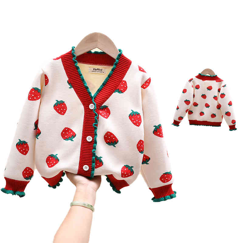 カーディガン 女の子 ニットセーター 春 子供服 ニット vネックカーディガン ショートカーディガン 苺カーディガン 秋冬 カジュアル カジュアルカーディガン ニットカーディ シンプル キッズ おでかけ 送料無料 ゆったり ニット おしゃれ Vネック 長袖