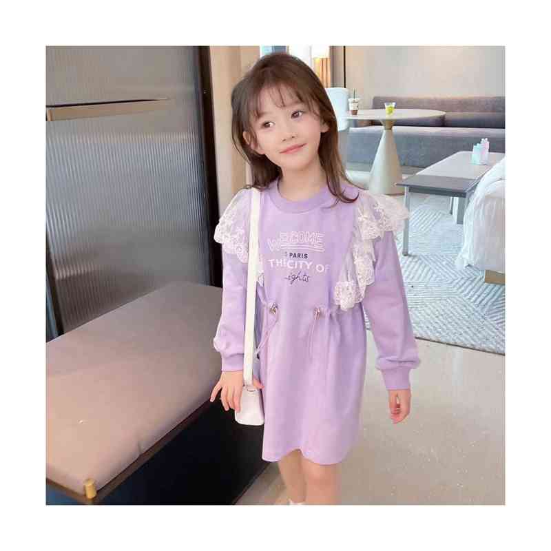 フリルワンピース 長袖 ロングワンピ 送料無料 キッズ 丸襟 フリル ウエスト紐 春秋 ストレートワンピース ワンピース シンプル フリル カジュアル おしゃれ 子供服 学生 子供ワンピース おしゃれワンピース