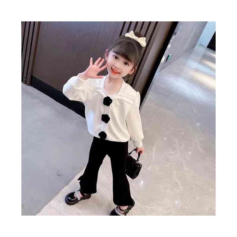 長袖 キッズ おしゃれブラウス 春夏秋 セットアップ トップス 二点セット 女の子 カジュアルブラウス フリルパンツ おしゃれ セットアップ ロングパンツ 子供服 無地 シンプル ワイドパンツ 2