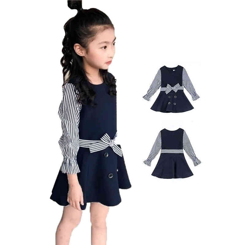 Rakuten - 女の子 春秋 ウエスト紐 キッズ 長袖 ロングワンピース おしゃれワンピース 子供ワンピース ロング丈 シンプル カジュアル おしゃれ 送料無料 おでかけ カジュアルワンピース