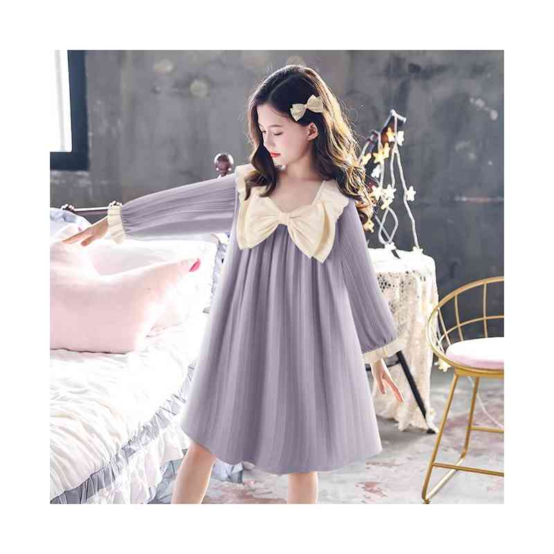 ルームパジャマ おしゃれ リボンパジャマ 春秋 リボン付き 女の子 フリルワンピース 長袖 リボンパジャマ パジャマワンピース ロングワンピース 子供服 おしゃれワンピース 寝巻き 女の子 女児 子供パジャマ 送料無料 ジュニア キッズ