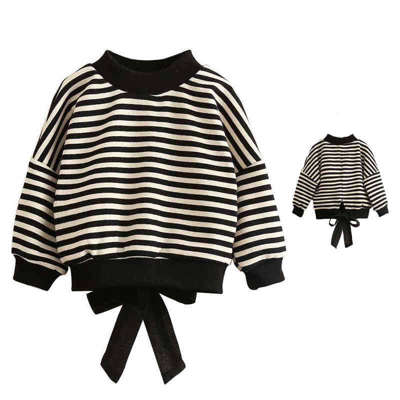 キッズ 女の子 丸襟 リボン付き 長袖 おしゃれブラウス 女の子 ボーダーブラウス 春秋 シンプル ショー..