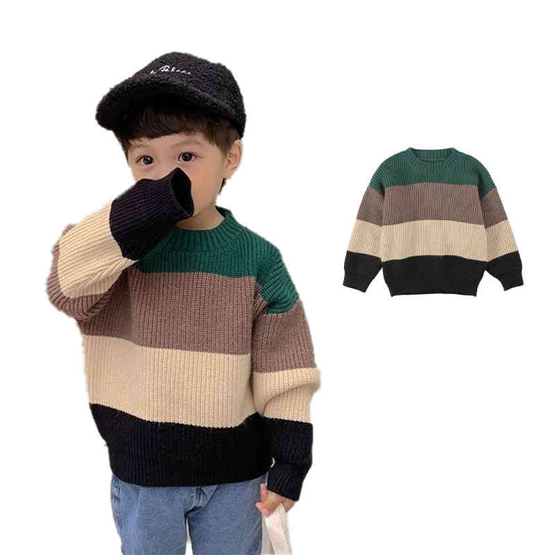 Rakuten - ニット キッズ 長袖 ベビー服 プルオーバー セーター 丸襟 切り替え ボーダー柄ニットセーター 子供 男の子 ボーイズ ゆったり ニットセーター セーター 秋冬 オーバーサイズ トップス ニットトップス セーター ボーダー柄