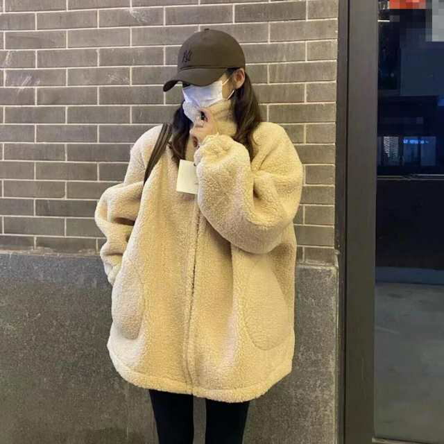 ボアジャケット もこもこ ボアコート ボアブルゾン ジャケット レディース おしゃれ ボア アウター ふわふわ ジップ ゆったり オーバーサイズ アイボリ ブラウン レディース