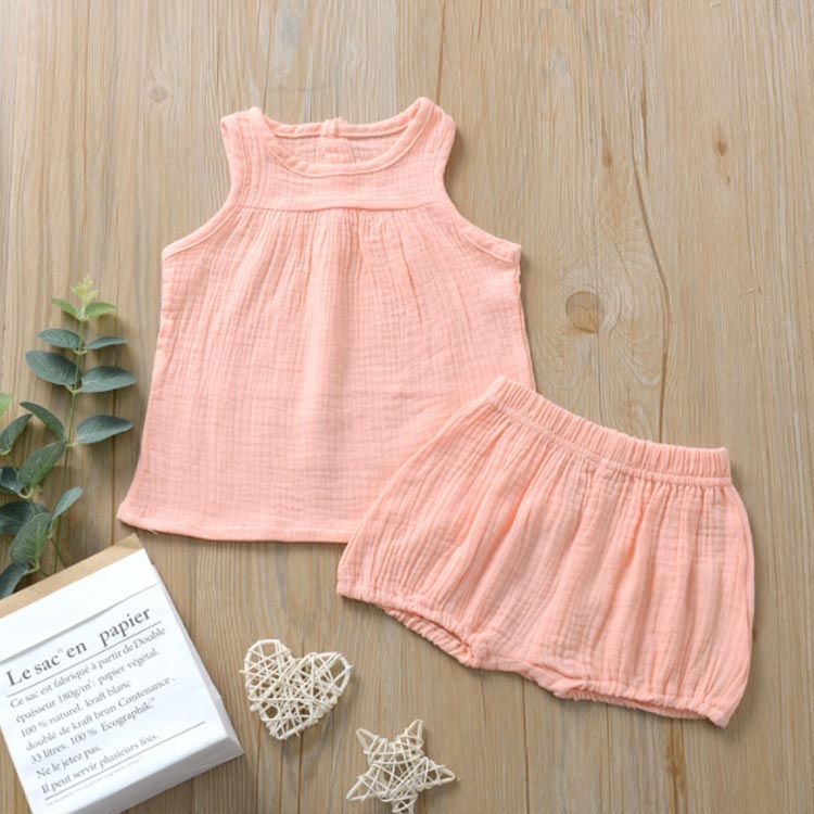 上下セット ベビー ノースリーブ ショートパンツ 半ズボン 短パン ウェストゴム 子供服 男の子 女の子 薄手 通気性 夏 無地 入園準備 全5色 3