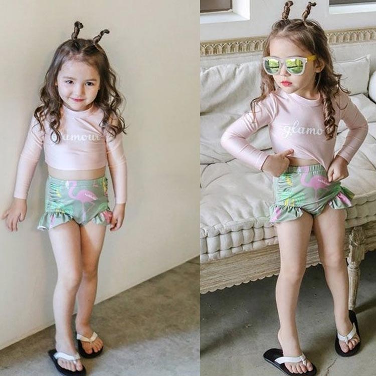 女の子 フリル UVカット ベビー服 ボタニカル柄 水着 子供服 水遊び 水泳用 ビーチ...