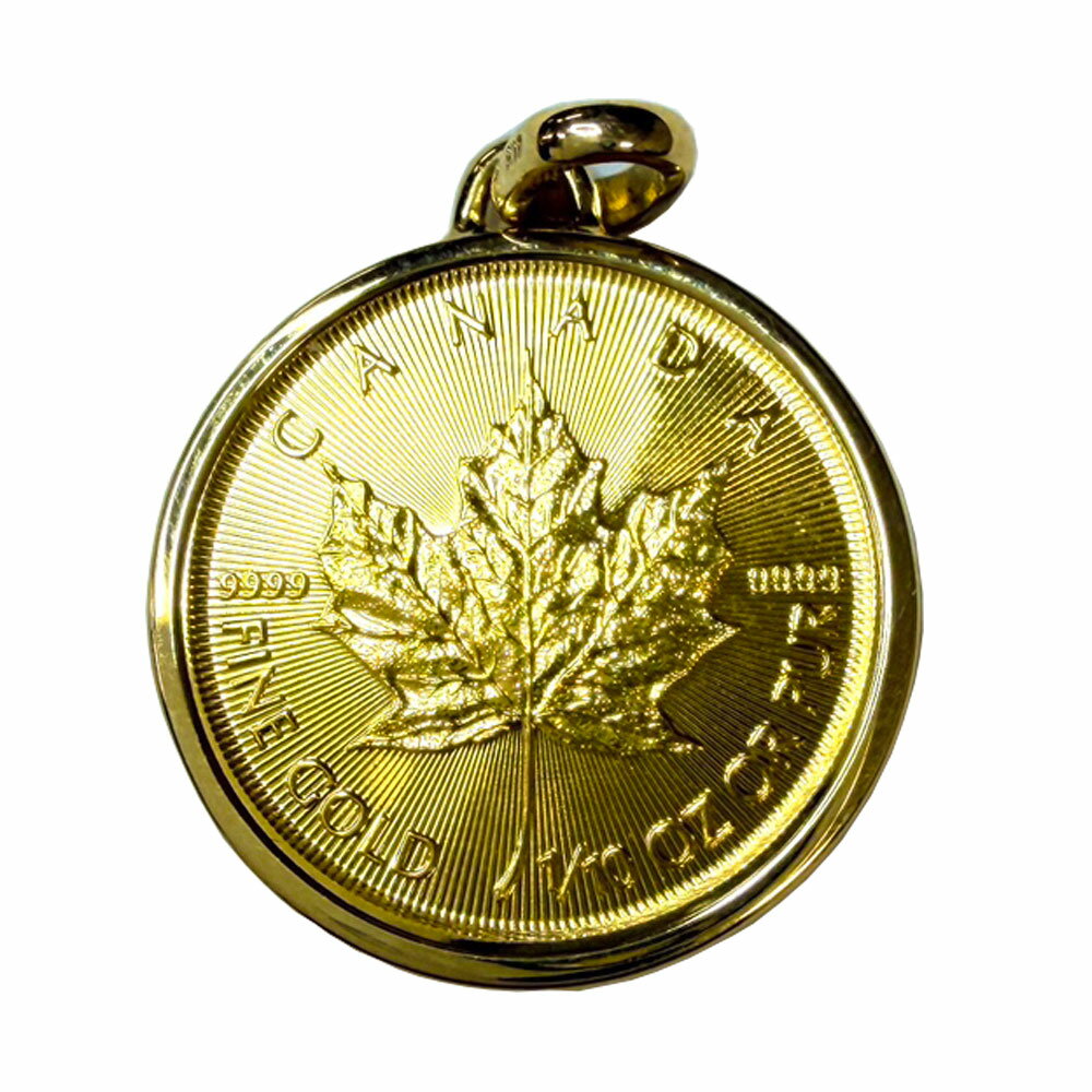 Rakuten - 【中古A/美品】ペンダントトップ ペンダントトップ メイプルリーフ コイン 金貨 純金 1/10oz 1/10オンス 2021年 カナダ K24 24金 エリザベス2世 硬貨 コイン：9999 FINE GOLD 1/10OZ　バチカン：K18刻印