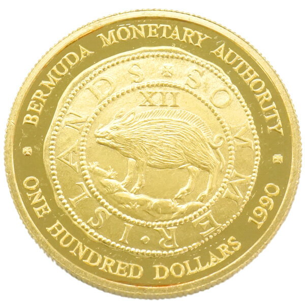  バミューダ金貨 イノシシ 純金 コイン 1oz 1オンス 1990年 100ドル金貨 猪 バミューダ諸島 エリザベス2世 K24 24金 硬貨 貨幣 20441090