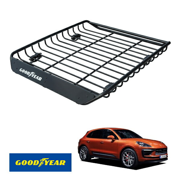 【GOODYEAR正規品】 スチール ルーフラック MEGA PRO 1341mm×124mm×1105mm 耐荷重100kg ブラック 組み立て式 GOODYEARロゴ入り ルーフキャリア バスケット ベースキャリア装着車両 カーゴネット ポルシェ マカン 95B J1H