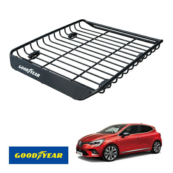 【GOOD YEAR正規品】 スチール ルーフラック MEGA PRO 1341mm×124mm×1105mm 耐荷重100kg ブラック 組み立て式 GOOD YEARロゴ入り ルーフキャリア バスケット ベースキャリア装着車両 カーゴネット ルノー ルーテシア BJ