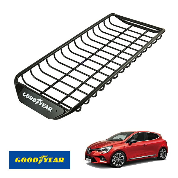 【GOODYEAR正規品】 スチール ルーフラック SKINNY PRO 1470mm×590mm×124mm 耐荷重75kg ブラック 組み立て式 GOODYEARロゴ入り ルーフキャリア バスケット ベースキャリア カーゴネット ルノー ルーテシア BJ