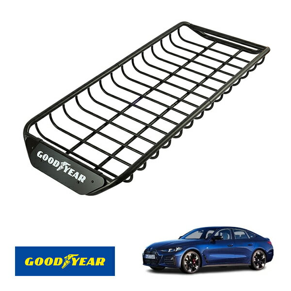 【GOODYEAR正規品】 スチール ルーフラック SKINNY PRO 1470mm×590mm×124mm 耐荷重75kg ブラック 組み立て式 GOODYEARロゴ入り ルーフキャリア バスケット ベースキャリア カーゴネット BMW 4シリーズ G26 G22 G23