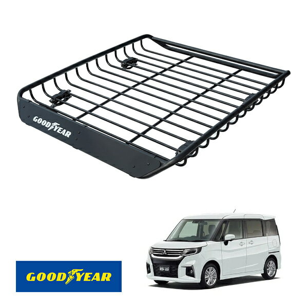 P10倍 エントリー 【GOODYEAR正規品】 スチール ルーフラック MEGA PRO 1341mm×124mm×1105mm 耐荷重100kg ブラック 組み立て式 GOODYEARロゴ入り ルーフキャリア バスケット ベースキャリア装着車両 カーゴネット 三菱 デリカD:2 MB37S