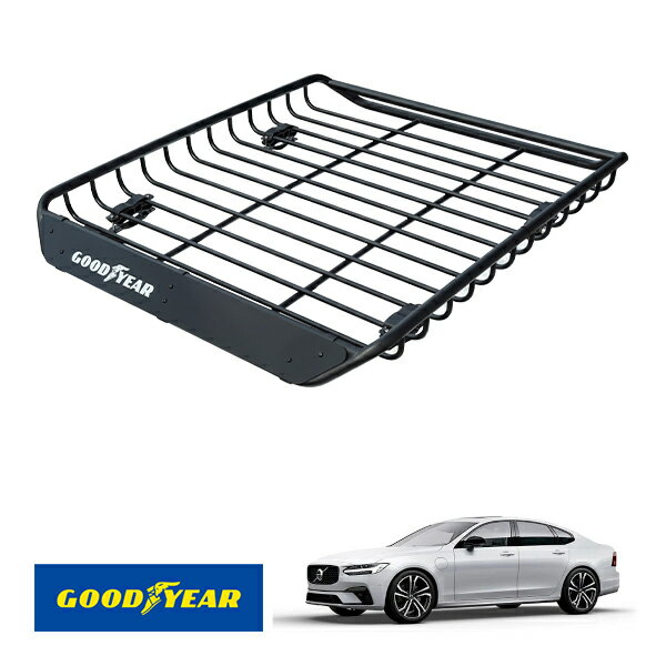 【GOODYEAR正規品】 スチール ルーフラック MEGA PRO 1341mm×124mm×1105mm 耐荷重100kg ブラック 組み立て式 GOODYEARロゴ入り ルーフキャリア バスケット ベースキャリア装着車両 カーゴネット ボルボ S90 PB