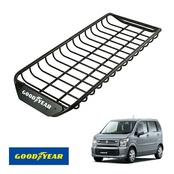 【GOODYEAR正規品】 スチール ルーフラック SKINNY PRO 1470mm×590mm×124mm 耐荷重75kg ブラック 組み立て式 GOODYEARロゴ入り ルーフキャリア バスケット ベースキャリア カーゴネット スズキ ワゴンR MH85S MH95S