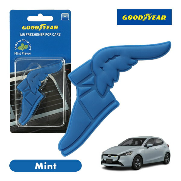 【GOODYEAR正規品】 ブルー 青色 ウイングフット型 芳香剤 ミント クリップ式 エアフレッシュナー エアコン吹き出し口 フレグランス マツダ MAZDA2 DJ系