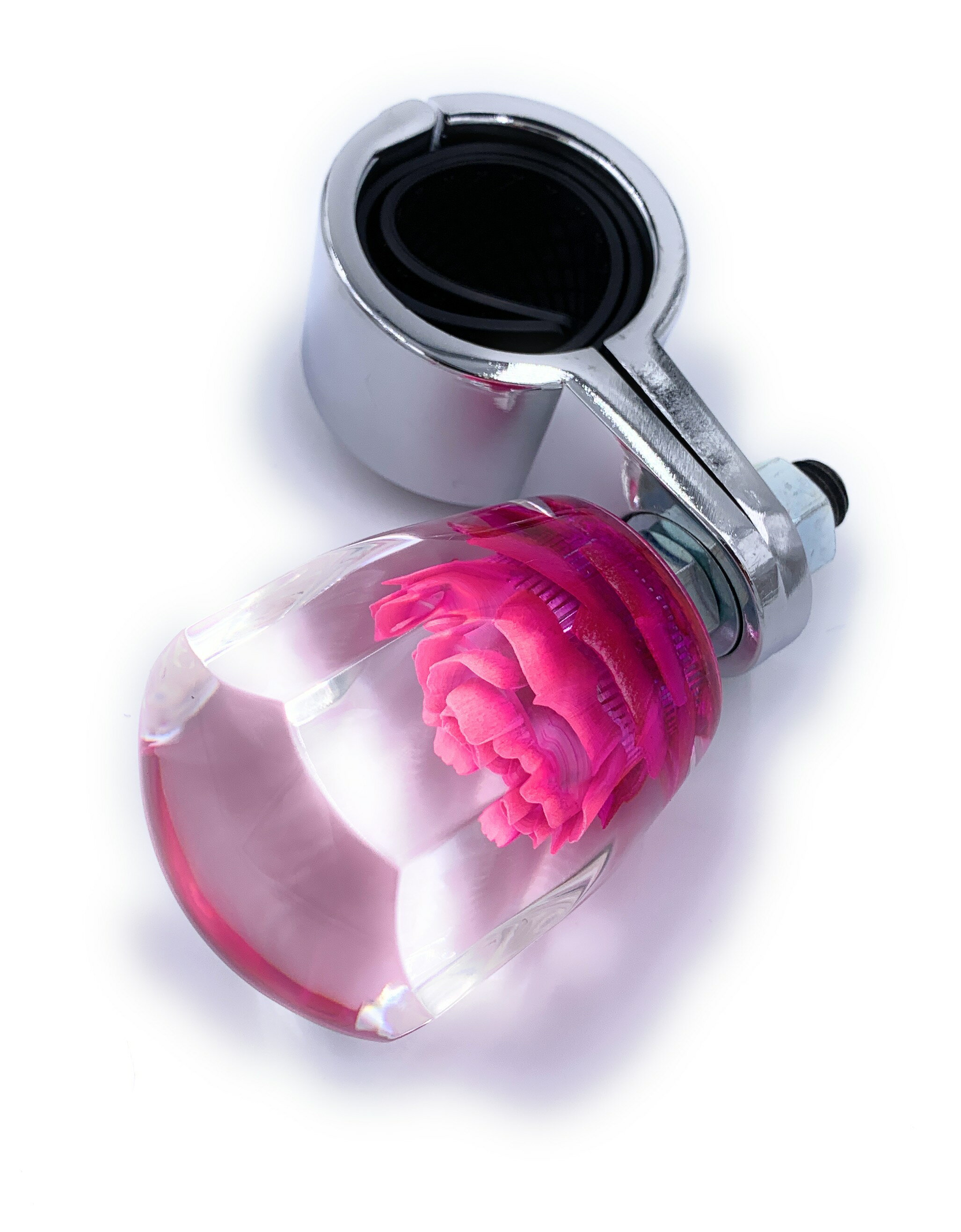 【ローズ水中花ハンドルスピンナー　ピンク】オシャレでスタイリッシュな薔薇入りスピンナー♪