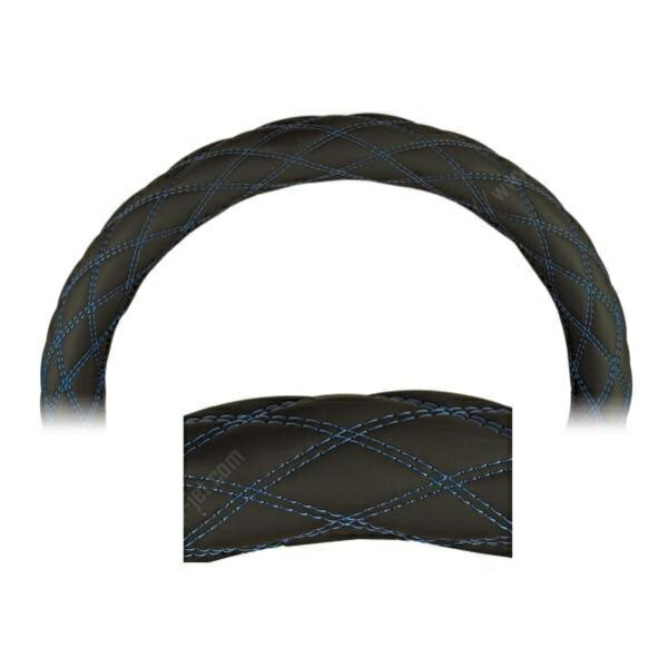 【MocoMocoハンドルカバー 太巻きAタイプ 2LS「ヌバック調シリーズ」ブラック 青糸】