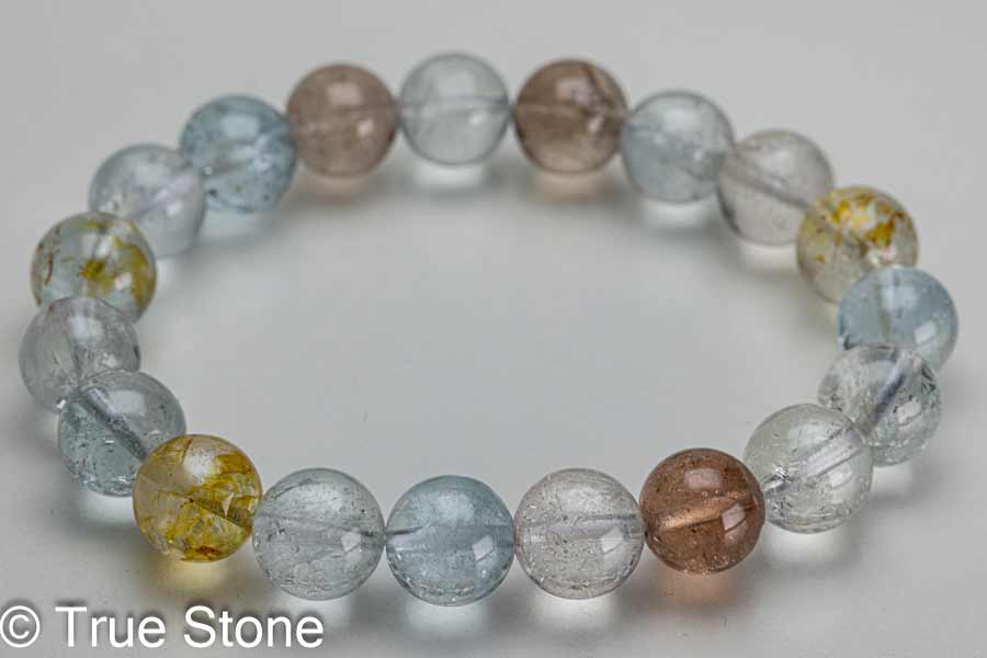 マルチカラー トパーズ ブレスレット 9.9mm-10.6mm ブルートパーズ 黄玉 パキスタン ギルギット 天然石 浄化 パワーストーン