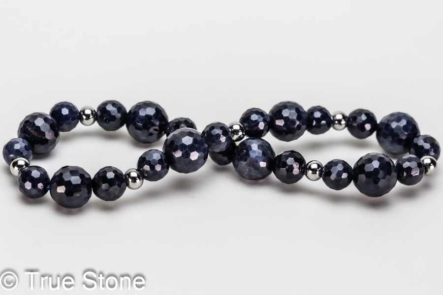 AAA サファイア ラウンドカット ブレスレット ブルーサファイア コランダム スレンレス鋼 スペーサーロンデル