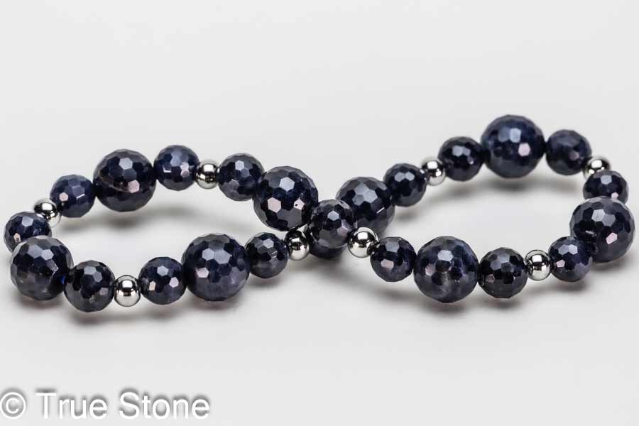 AAA サファイア ラウンドカット ブレスレット ブルーサファイア コランダム スレンレス鋼 スペーサーロンデル