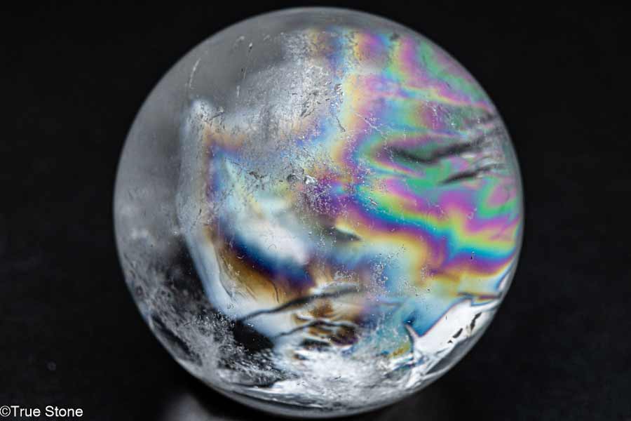 【一点物】虹の結晶 アイリスクォーツ 丸玉 内包クラックが描く 天然 レインボー クリスタル 5センチ 台座付属